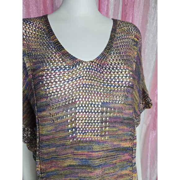 Democracy Colorful Crochet Knit Semi Sheer Long Top Size Small Medium - Picture 3 of 16